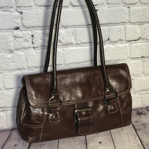 Giani Bernini Purse Brown Leather Silver Hardware and Buckles